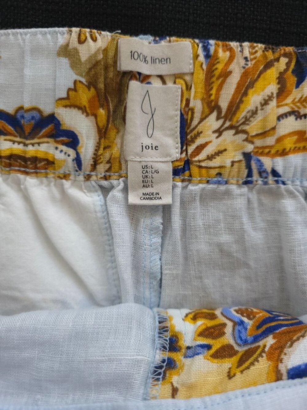 JOIE 100% Linen High-Waisted Lt Blue & Yellow Paisley Bohemian Belted Shorts L - Picture 5 of 7